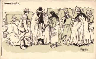 'Subavásár' Kner Izidor kiadása / Hungarian folklore art postcard s: Garay