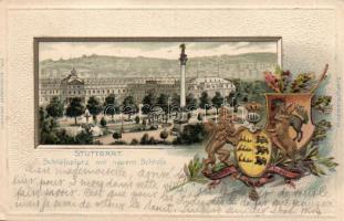 Stuttgart, square, palace, statue, crest, Emb. litho (EK)