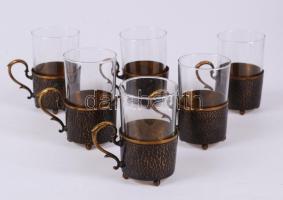 6 db réz füles pohártartó + üveg poharak