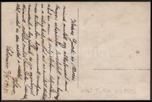 1915 Sebenico mellett készített fotó 56T jelzésű torpedóromboló hajóról, a hátoldalon Türk Vilmos te...