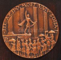 Búza Barna (1910-2010): Itt az idő most vagy soha feliratú bronz plakettje (d: 9,5 cm)fa alapra rögzítve.