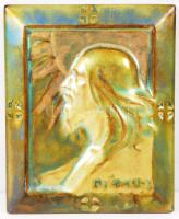Zsolnay eozin mázas Krisztus falikép, körpecséttel jelzett, hibátlan, 11×9 cm