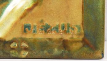 Zsolnay eozin mázas Krisztus falikép, körpecséttel jelzett, hibátlan, 11×9 cm