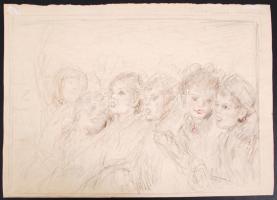 Prihoda István (1891-1965): Gyerekek. Tanulmány rajz. Ceruza, papír, jelzett, 30×42 cm