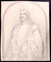 Prihoda István (1891-1965): Krisztus Pilátus előtt. Tanulmány rajz. Ceruza, papír, jelzett, 45×36 cm