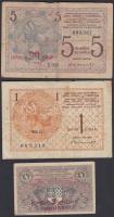 Jugoszlávia 1919. 1/2D "2K" felülnyomással + 1D + 5D "20K" felülnyomással T:III,III- Yugoslavia 1919. 1/2 Dinara with  "2 Kronen" overprint + 1 Dinar + 5 Dinara with "20 Kronen" overprint C:F,VG Krause 14,12,16