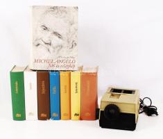 Vegyes könyv tétel: 7 db Panoráma útikönyv + Michelangelo-ról szóló könyv + hozzá nem működő Ania diavetítő