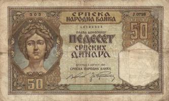 Jugoszlávia 1941. 50D + 1941. 100D felülnyomással + 500D (2x) klf vízjellel + 1942. 500D T:vegyes Yugoslavia 1941. 50 Dinara + 1941. 100 Dinara + 500 Dinara + 1942. 500 Dinara C:mixed Krause 23,26,27,31