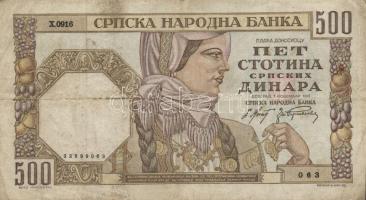 Jugoszlávia 1941. 50D + 1941. 100D felülnyomással + 500D (2x) klf vízjellel + 1942. 500D T:vegyes
Yu...