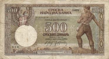 Jugoszlávia 1941. 50D + 1941. 100D felülnyomással + 500D (2x) klf vízjellel + 1942. 500D T:vegyes
Yu...