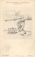 Aus A. Hendschels Skizzenbuch No. 41. Kegelbub / skittle, graphic art postcard with boy