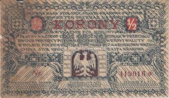 Lengyelország / Krakkó 1919. 1/2K T:III- foltos, szakadás Poland / Krakow 1919. 1/2 Korony C:VG stained, tear