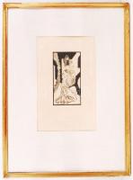 Olvashatatlan jelzéssel: Imádkozó. Rézkarc, papír, üvegezett hibás keretben, 23×12 cm