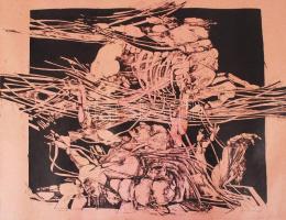 Kádas István (1941-): Háború. Alumínium nyomat 2/9, próbanyomat, papír, foltos, jelzett, 35×45 cm