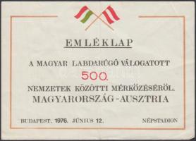 1976 emléklap a magyar labdarúgó válogatott 500. mérkőzéséről