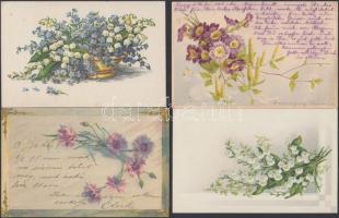 38 db vegyes, főként virág motívumú képeslap, közte néhány litho / 38 mixed motive cards, flowers, including some litho