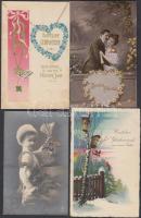 12 db vegyes újévi üdvözlőlap, közte néhány litho és dombornyomott / 12 mixed greeting cards, New Year, including some litho and embossed