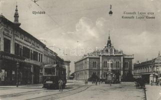 Újvidék, Kossuth Lajos utca, Amerikai Nagybazár / Kossuth street, shops, tram