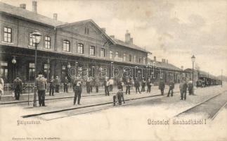 Szabadka, Subotica; vasútállomás, Heumann Mór kiadása / railway station