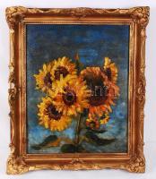 Lov jelzéssel: Napraforgó. Olaj, farost, antik sérült keretben 50×40 cm