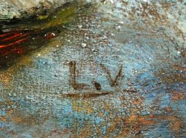 Lov jelzéssel: Napraforgó. Olaj, farost, antik sérült keretben 50×40 cm