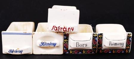 Különféle fűszertartó fiókok, sérültek, kettő jelzett (Városlőd), összesen:5 db, 12×7 cm