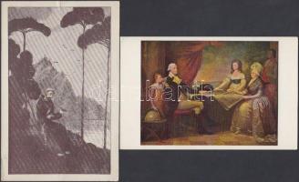 2 db régi motívumlap: Szt. Ferenc és a madarak s: Sárkány Lóránd; Edward Savage: A Washington család / 2 motive cards: Saint Francis and the birds s: Sárkány Lóránd; Edward Savage: The Washington Family