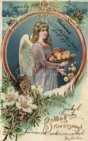 Christmas, angel, floral, Emb. litho (b)