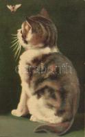 Cat, Wenau-Pastell No. 605. litho, Macska, Wenau-Pastell No. 605. litho