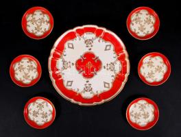 Ludwigsburg tálka készlet, jelzett, kézzel festett, hibátlan, d:7,5 cm (6×), d:18 cm