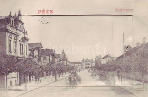 Pécs Indóház utca leporellóval (posta, hadapród-iskola)