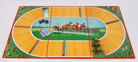 CCa 1930 Lóverseny társasjáték, hiányos, sérült dobozban, 32×45 cm