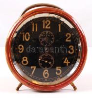 Repetition márkájú antik asztali ébresztőóra, réz és fém, másodpercmutatós, több funkciós, működik, m:16 cm / Antique alarm clock