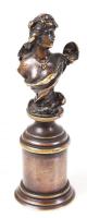 Bronz pecsétnyomó tetején női büszt,  Bronze stamp, m: 10 cm.