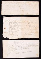 cca 1820 Olaszliszka környéki földbirtokosok által aláírt 3 db nyugta, kettő magyar nyelvű