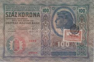 1912. 100K 100 Korona bélyeggel és "NAGYKÁROL" felülbélyegzéssel + 1920. 1000K Madonnás 1000 Korona bélyeggel és Puszta Tomaji Uradalom felülbélyegzéssel T:III,III-