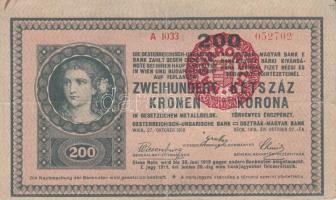1918. 200K piros "MAGYARORSZÁG" körbélyegzővel hullámos előlapi alapnyomattal és sima hátlappal! T:III,III-