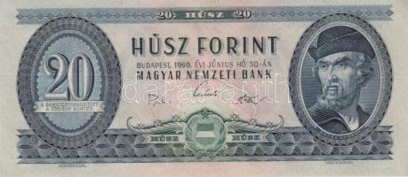 1969. 20Ft (3x) egymásutáni sorszámmal és vízszintes gyári papírránccal T:I