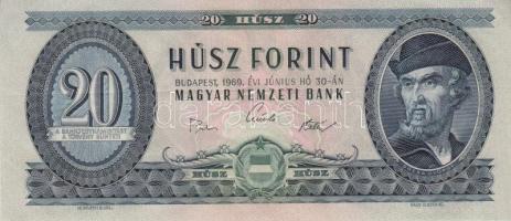 1969. 20Ft (3x) egymásutáni sorszámmal és vízszintes gyári papírránccal T:I