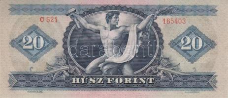 1969. 20Ft (3x) egymásutáni sorszámmal és vízszintes gyári papírránccal T:I