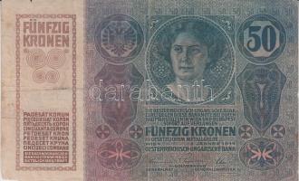1914. 50K csehszlovák 1K bélyeggel és felülbélyegzéssel T:III-
