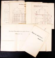 1926 Győr, a győri Gárdonyi Géza polgári fiúiskola kézzel rajzolt, színezett részletes tervrajza.