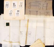 1926 Győr, a Gárdonyi Géza polgári fiúiskola berendezési tárgyainak kézzel készített tervrajzai, fők...