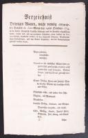 1774 Lista a megmelt behozatali vám alá eső árukról, vízjeles, merített papíron, német nyelven.