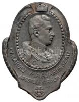 Osztrák-Magyar Monarchia 1916-1918. "IV. Károly Magyarország Apostoli Királya" cink sapkajelvény (44x35mm) készítő.: Arkanzas Bp. T:2 Austro-Hungarian Monarchy 1916-1918. "Charles IV Apostolic King of Hungary" zin cap badge (44x35mm) maker: Arkanzas Bp. C:XF