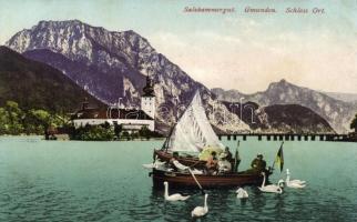 Gmunden, Salzkammergut, castle, ship, swan