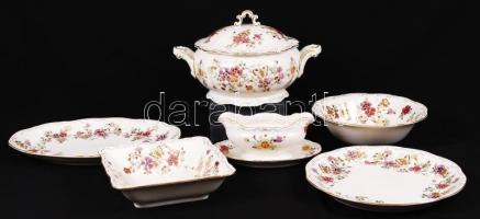 Zsolnay pillangós mintás hat személyes étkészlet, kézzel festett, jelzett, hibátlan, összesen:24 db