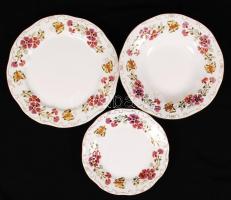 Zsolnay pillangós mintás hat személyes étkészlet, kézzel festett, jelzett, hibátlan, összesen:24 db