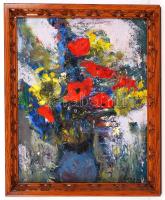 Bényi László (1909-2004): Virágcsendélet. Olaj, farost, jelzett, keretben, 47×39 cm