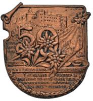 Osztrák-Magyar Monarchia 1914-1916. "59. Gyalogezred Alpesi Hadtest" bronzozott vas sapkajelvény (54x53mm), készítő: "C.Greiner Wien VII." T:2 Austro-Hungarian Monarchy 1914-1916. "IR 59. Das Edelweiss dem Alpenkorps gewidmet..." brass-plated iron cap badge (54x53mm) maker: "C.Greiner Wien VII." C:XF